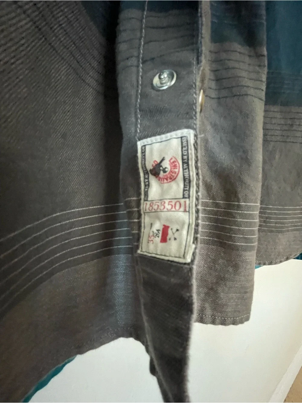 Levi's Men's Teal and Gray Striped Button-Down Shirt